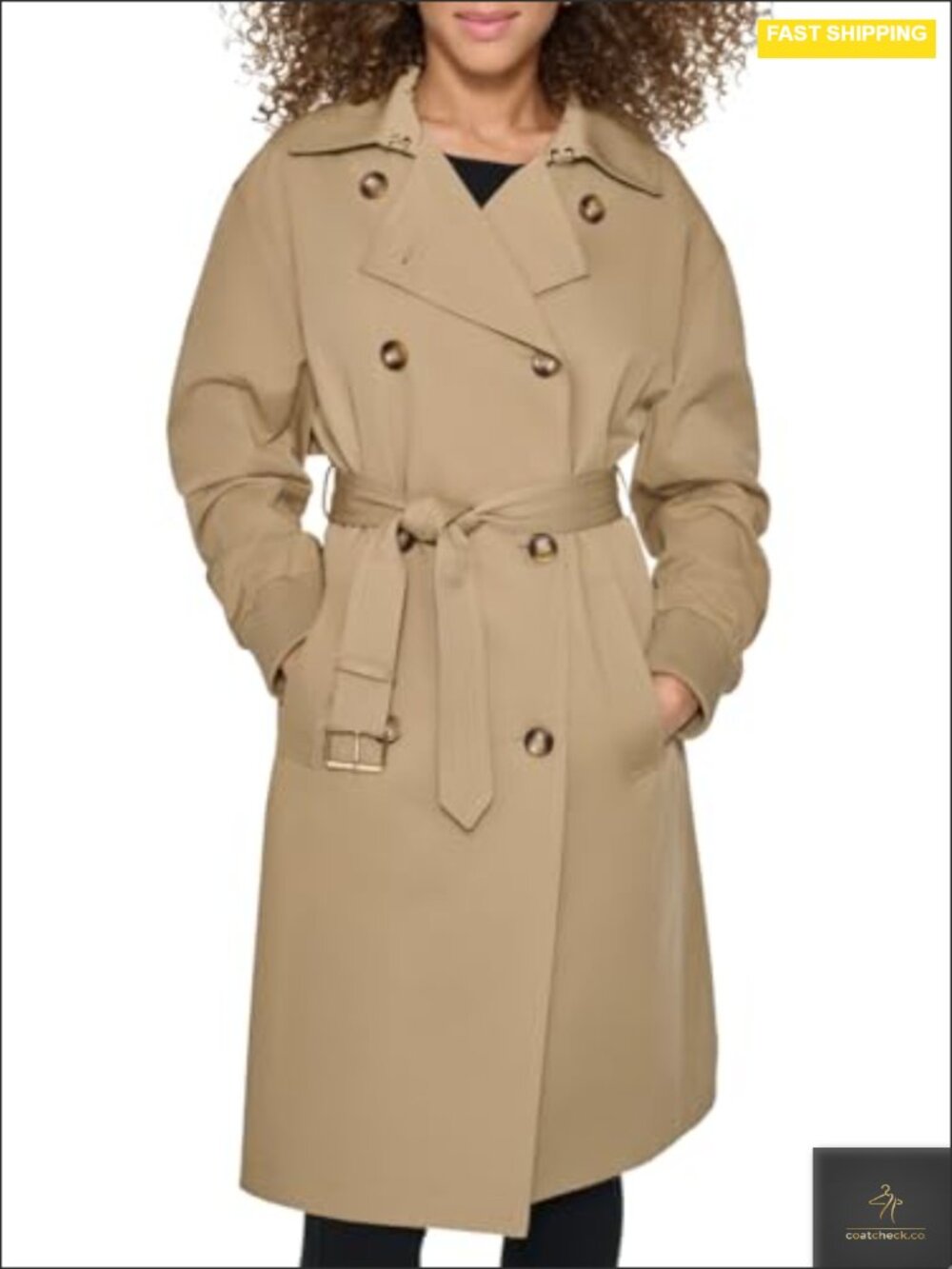 Long Belted Trench Coat with Bomber Sleeves, 52% Cotton 48% Polyester